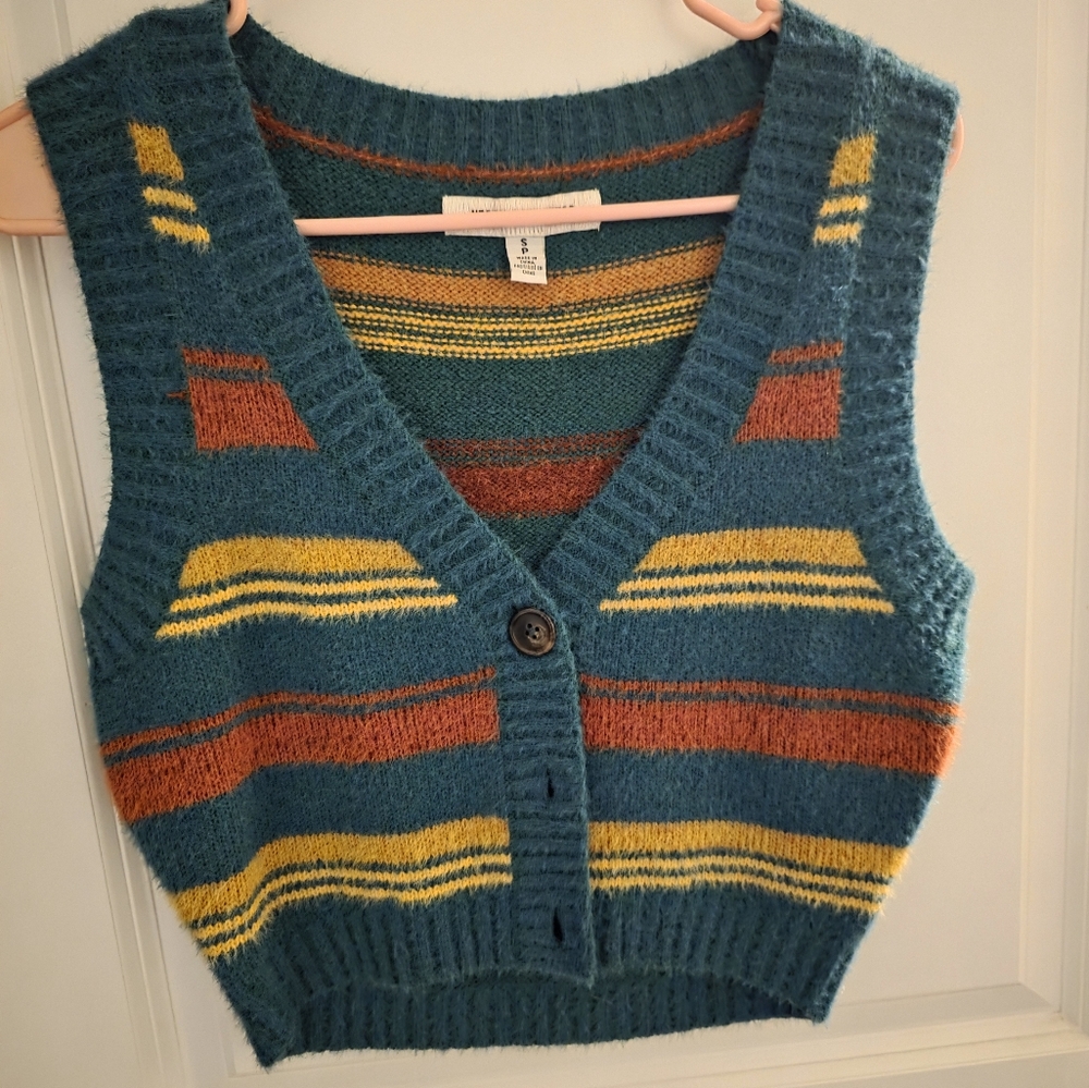 Urban Outfitters Teal Multicolor Sweater Vest